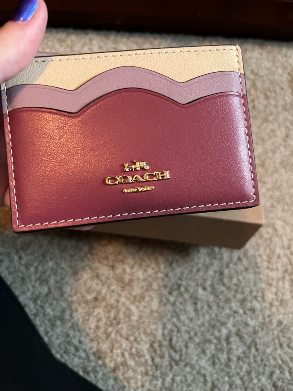 Coach Colorblock Slim Card Case in Burgundy, Dusty Pink & Cream